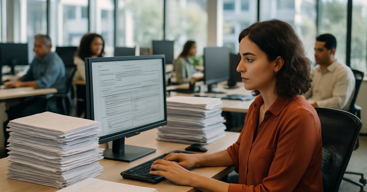 Ilustração de um gestor registrando um acidente de trabalho no sistema eSocial.